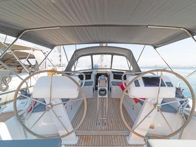 Cockpit of Euphoria, a Hanse Yachts Hanse 458 sailboat at Municipal Unit of Lefkada, Greece