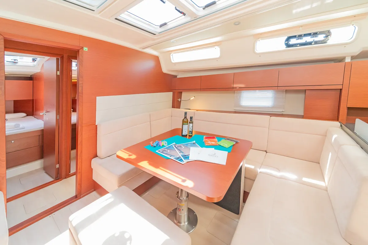 Salon of Euphoria, a Hanse Yachts Hanse 458 sailboat at Municipal Unit of Lefkada, Greece