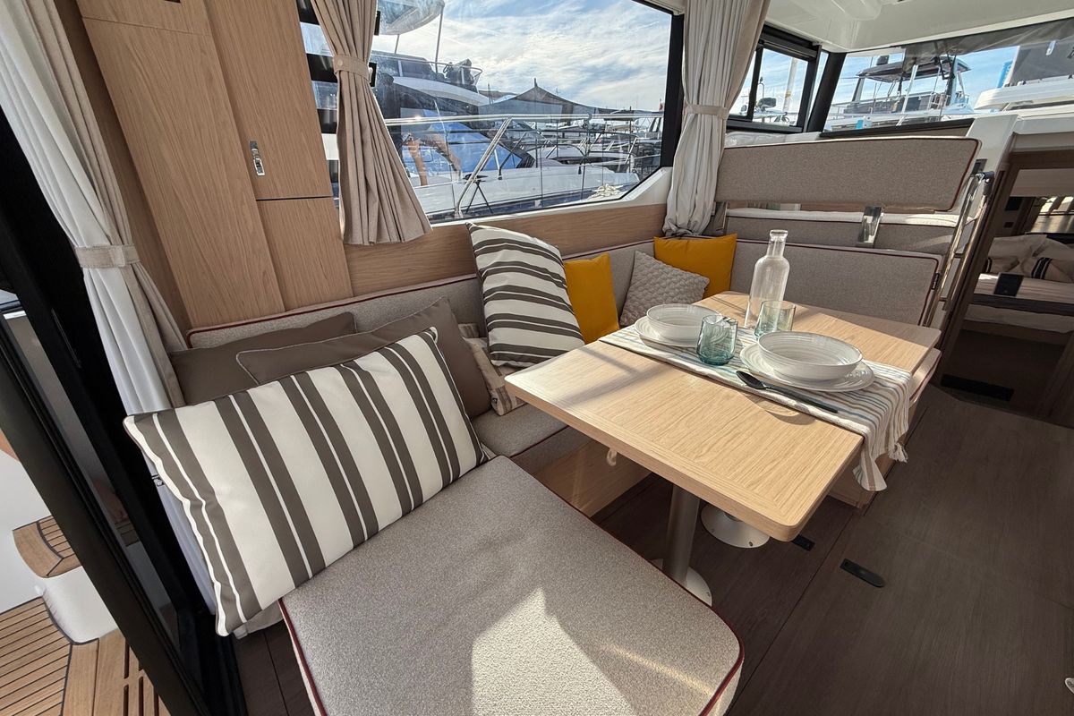 Salon of ZOE, a Beneteau Swift Trawler 37 Fly motorboat at Split, Croatia