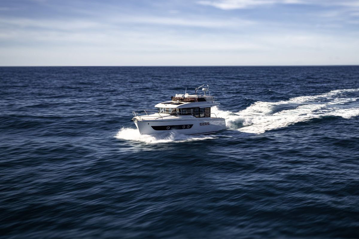 Exterior view of ZOE, a Beneteau Swift Trawler 37 Fly motorboat at Split, Croatia