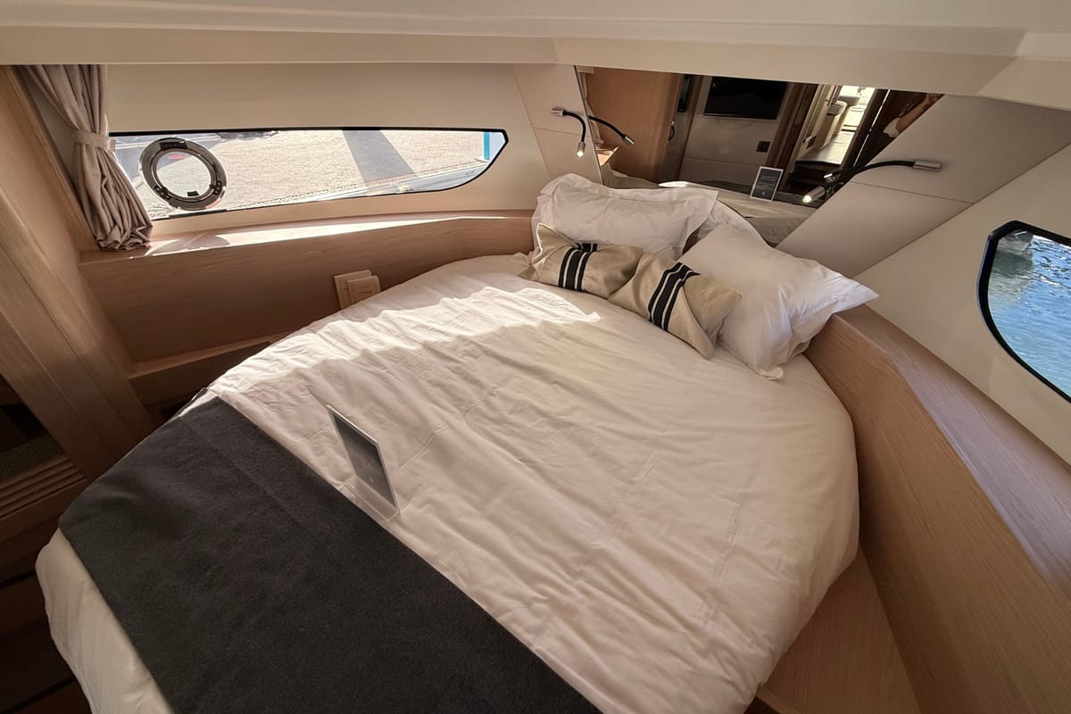 Cabin on ZOE, a Beneteau Swift Trawler 37 Fly motorboat at Split, Croatia