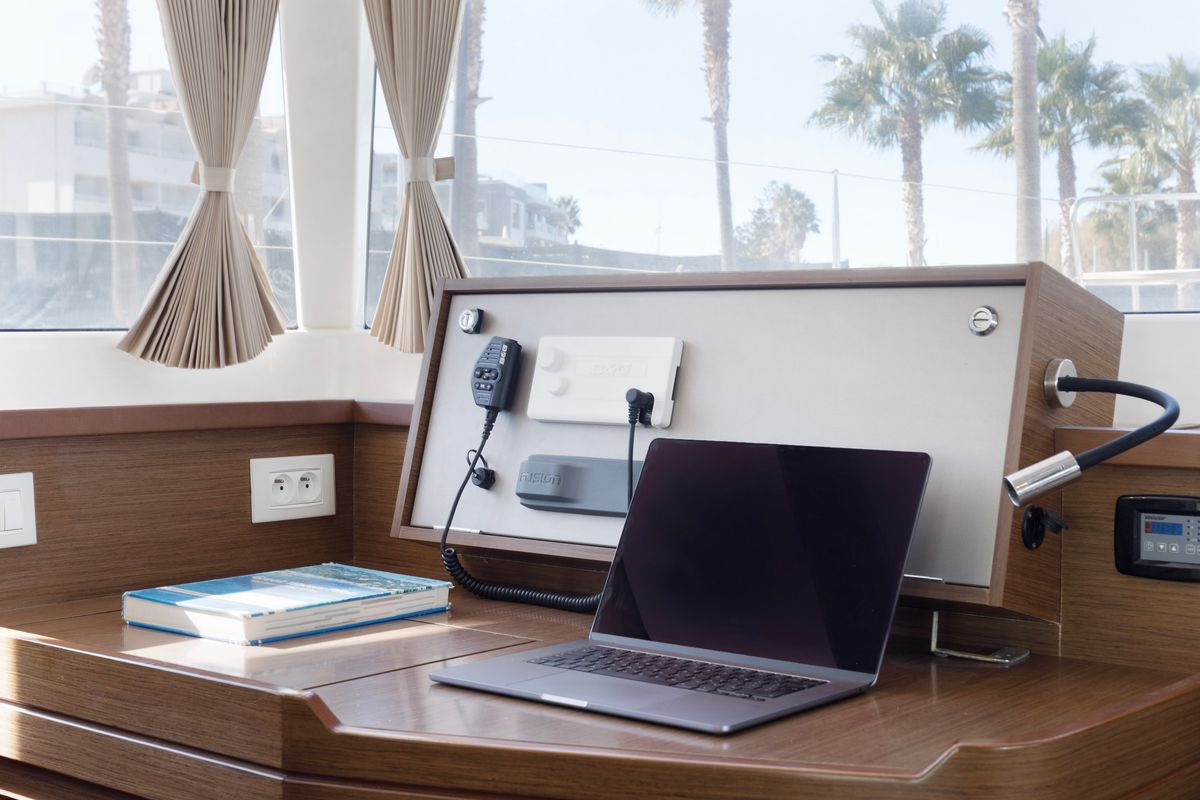 Salon of Greis, a Lagoon 450 Fly catamaran at Municipal Unit of Rhodes, Greece