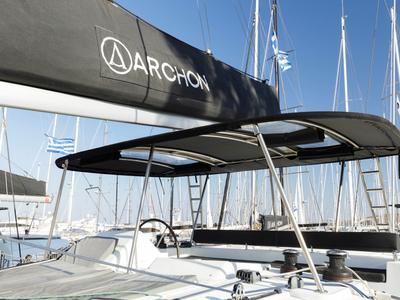 Cockpit of Greis, a Lagoon 450 Fly catamaran at Municipal Unit of Rhodes, Greece