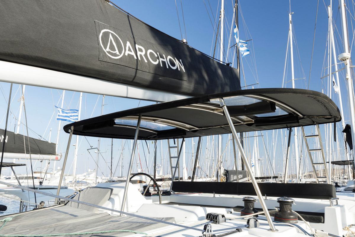 Cockpit of Greis, a Lagoon 450 Fly catamaran at Municipal Unit of Rhodes, Greece