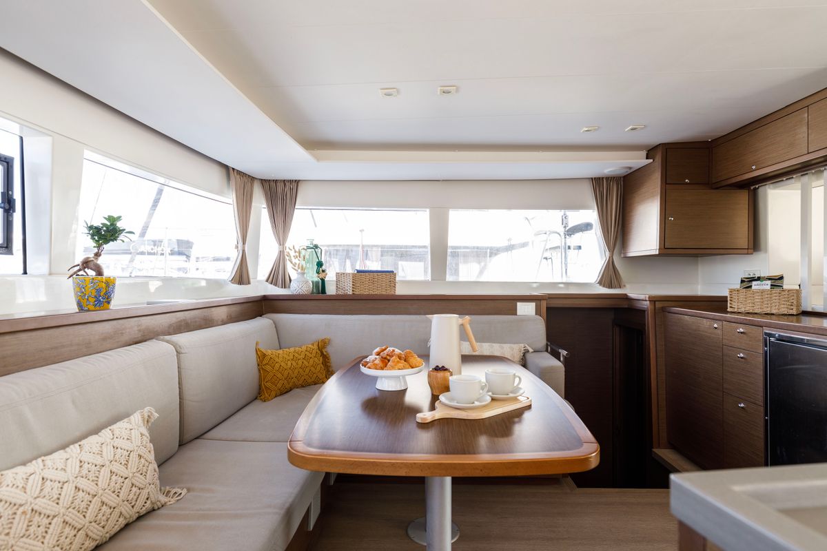 Salon of Greis, a Lagoon 450 Fly catamaran at Municipal Unit of Rhodes, Greece