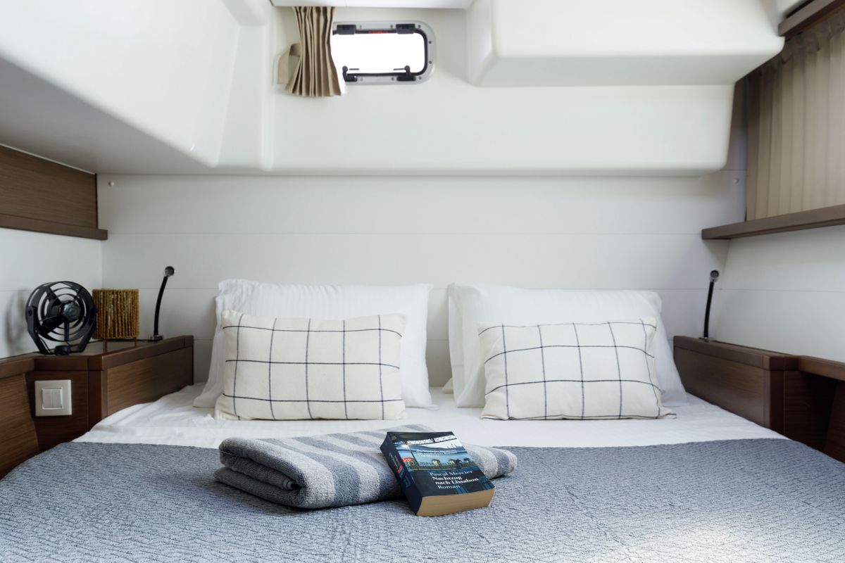Cabin on Greis, a Lagoon 450 Fly catamaran at Municipal Unit of Rhodes, Greece