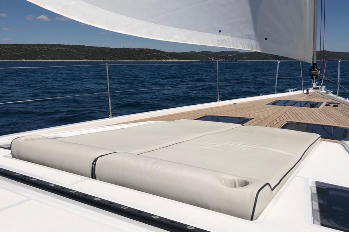 Deck of White Bird , a Beneteau Oceanis Yacht 54 sailboat at Općina Rogoznica, Croatia