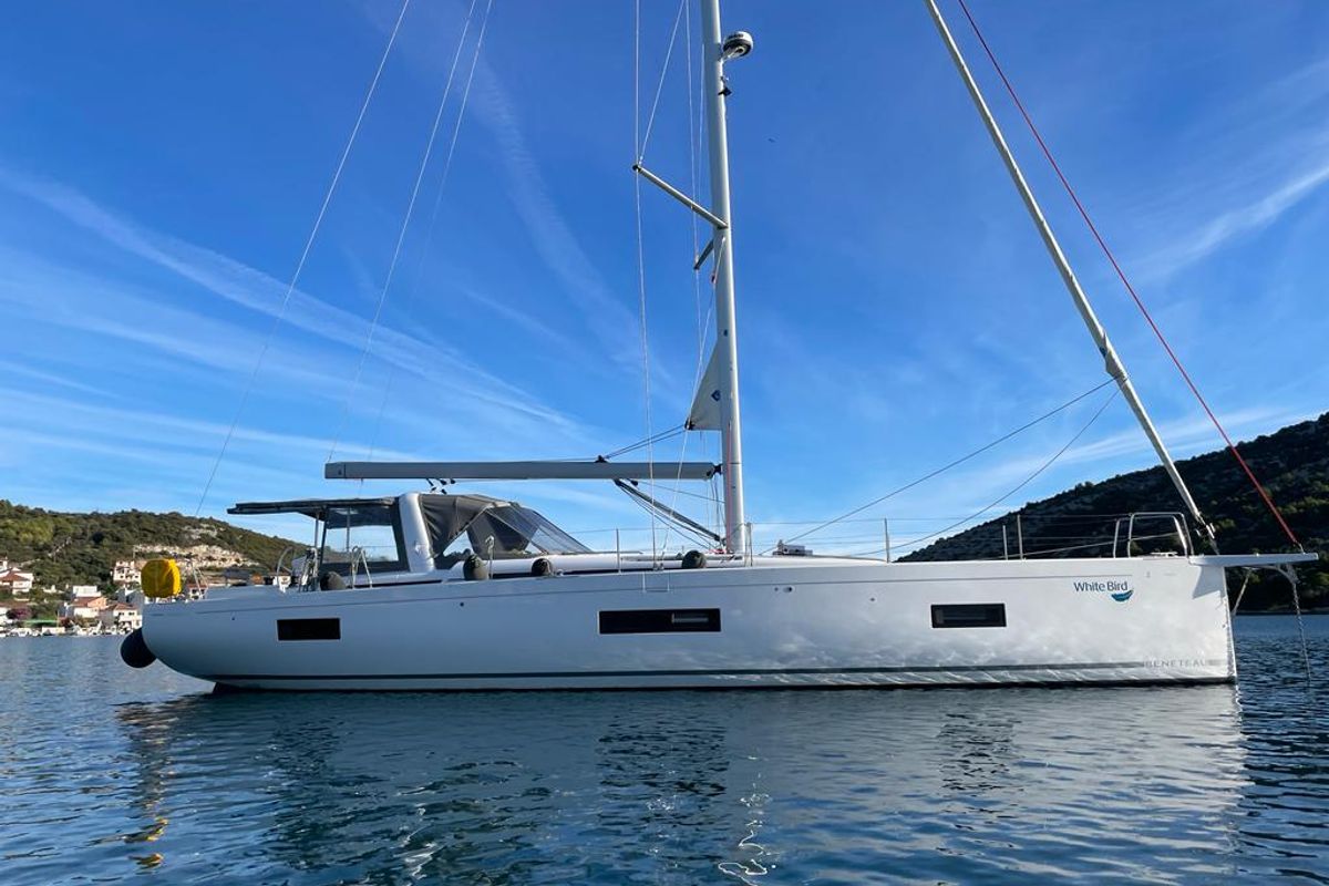 Exterior view of White Bird , a Beneteau Oceanis Yacht 54 sailboat at Općina Rogoznica, Croatia