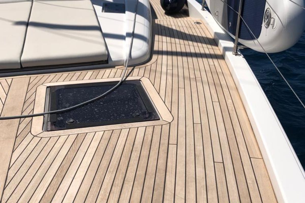 Deck of White Bird , a Beneteau Oceanis Yacht 54 sailboat at Općina Rogoznica, Croatia