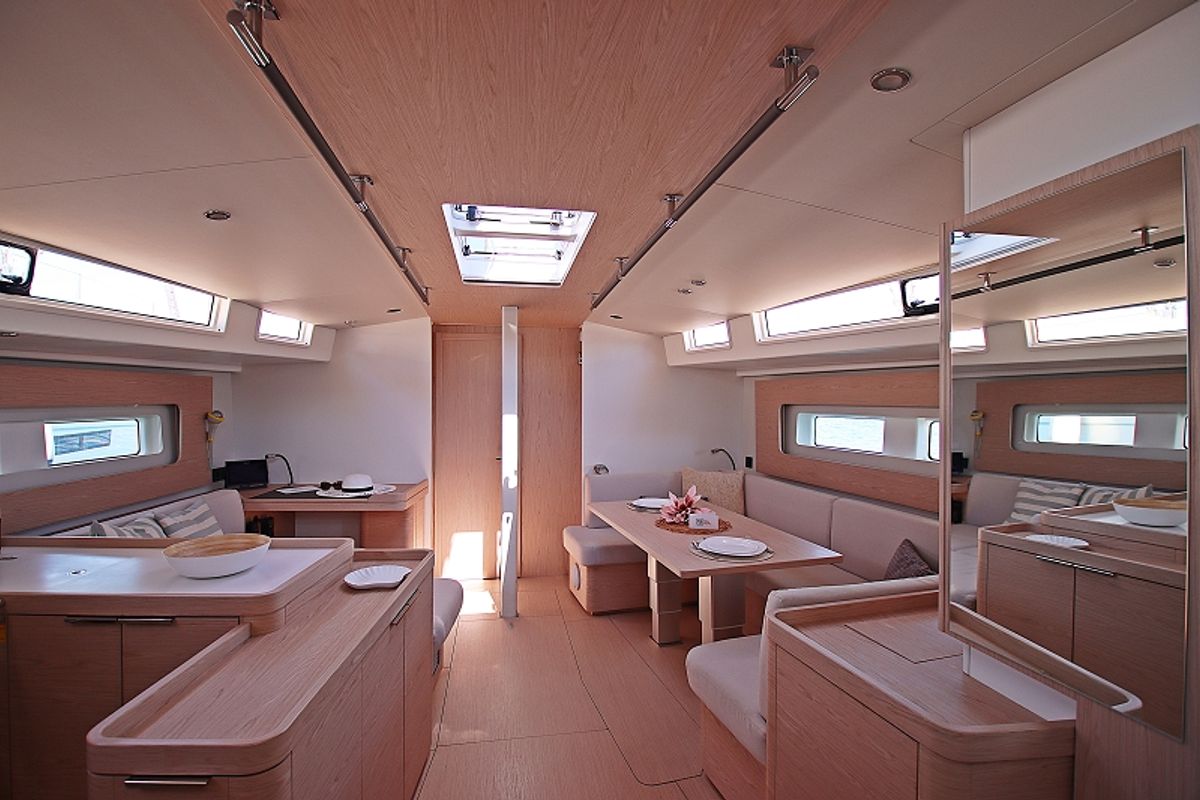 Salon of White Bird , a Beneteau Oceanis Yacht 54 sailboat at Općina Rogoznica, Croatia