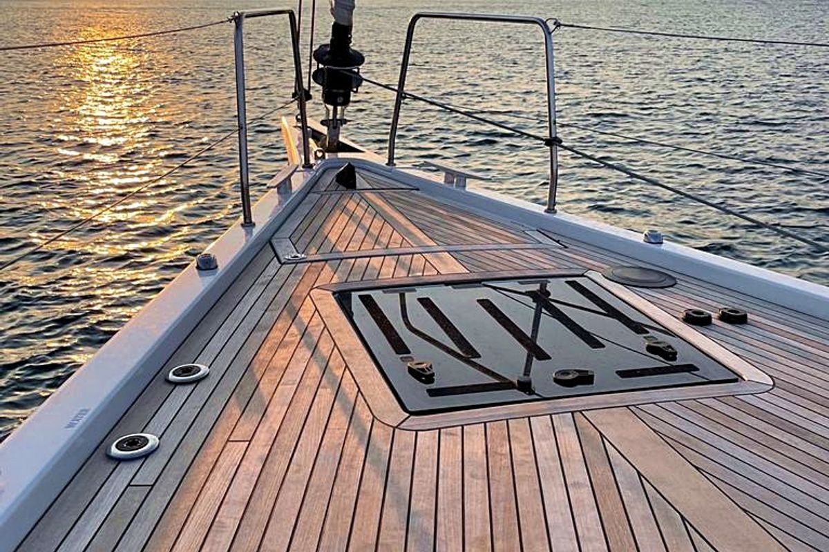 Deck of White Bird , a Beneteau Oceanis Yacht 54 sailboat at Općina Rogoznica, Croatia