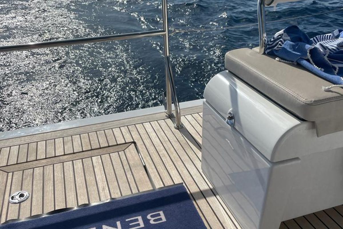 Deck of White Bird , a Beneteau Oceanis Yacht 54 sailboat at Općina Rogoznica, Croatia