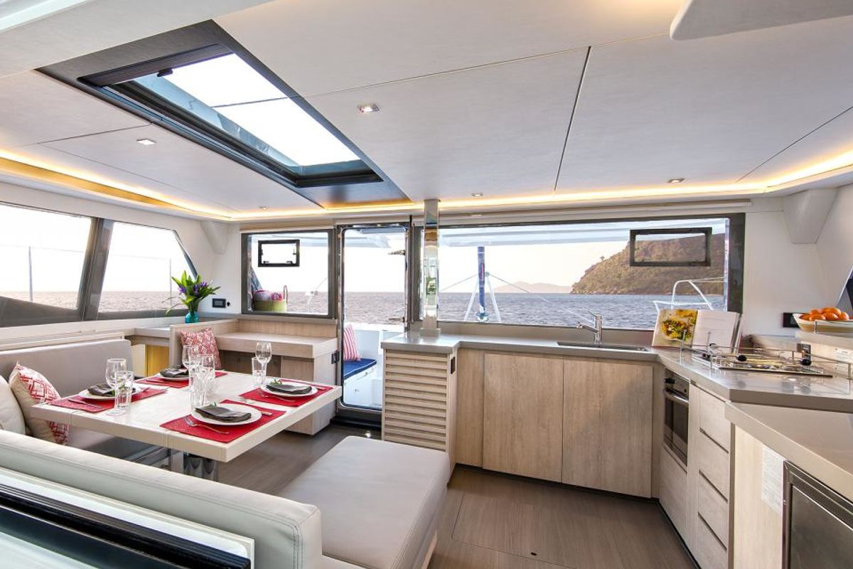 Galley of Moorings 4500L Club, a Leopard 45 catamaran at Central Abaco, Bahamas