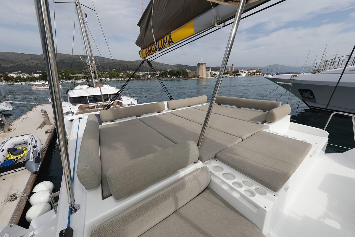 Deck of Queen Bee, a Bali Catspace catamaran at Općina Rogoznica, Croatia