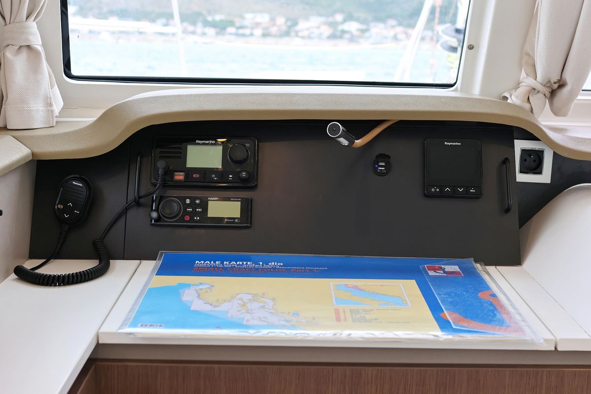 Cockpit of Queen Bee, a Bali Catspace catamaran at Općina Rogoznica, Croatia