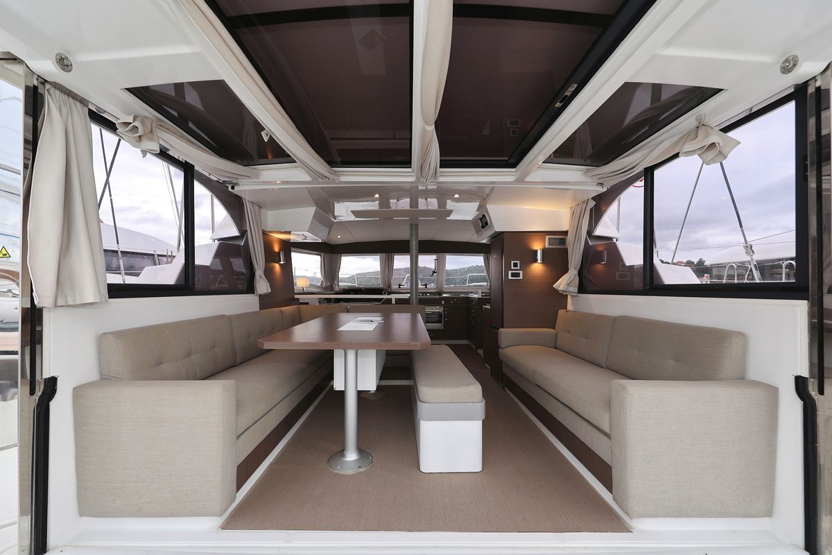 Salon of Queen Bee, a Bali Catspace catamaran at Općina Rogoznica, Croatia
