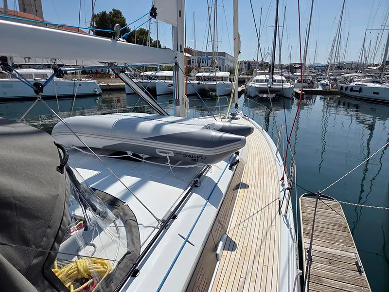 Exterior view of Vera, a Dufour 44 sailboat at Grad Šibenik, Croatia