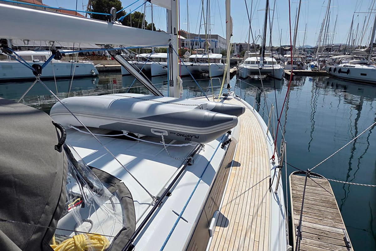 Deck of Vera, a Dufour 44 sailboat at Grad Šibenik, Croatia