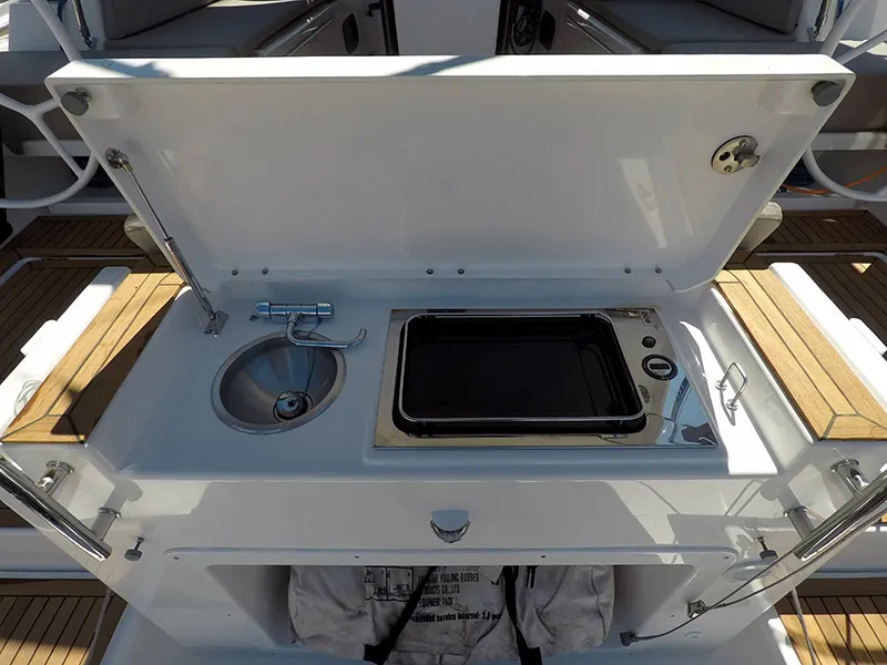 Deck of Vera, a Dufour 44 sailboat at Grad Šibenik, Croatia