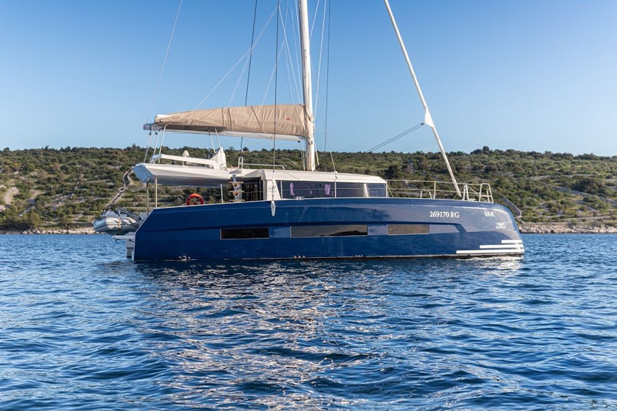 Exterior view of Catamarino, a Dufour 48 Catamaran catamaran at Primošten, Croatia