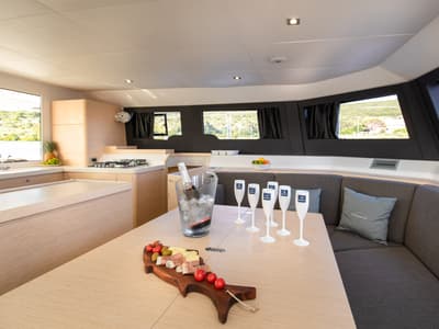 Salon of Catamarino, a Dufour 48 Catamaran catamaran at Primošten, Croatia
