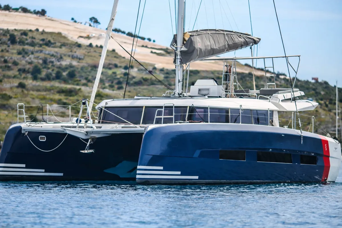Exterior view of Catamarino, a Dufour 48 Catamaran catamaran at Primošten, Croatia
