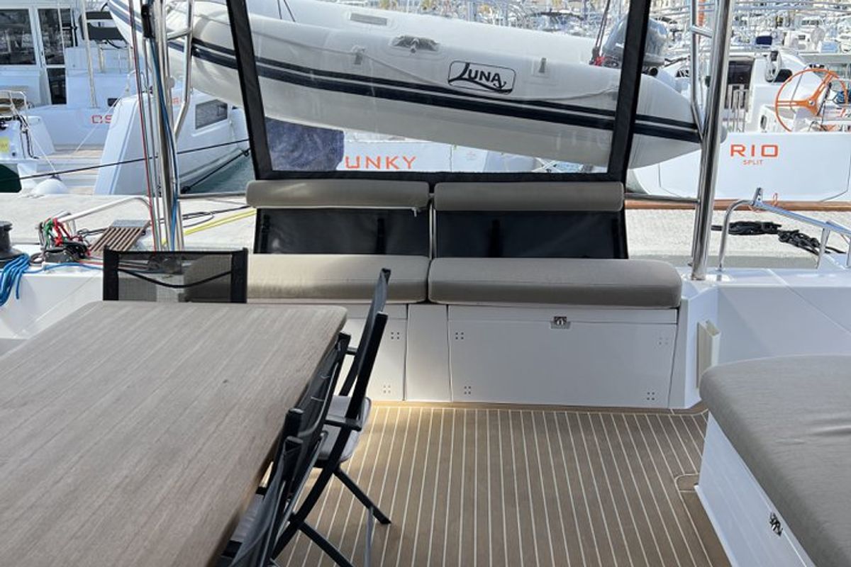 Deck of Dream (cat), a Nautitech Rochefort Nautitech 46 Open catamaran at Split, Croatia
