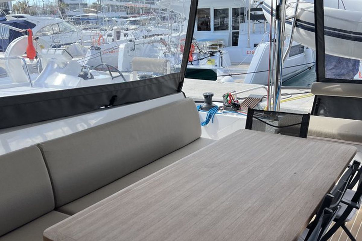 Deck of Dream (cat), a Nautitech Rochefort Nautitech 46 Open catamaran at Split, Croatia