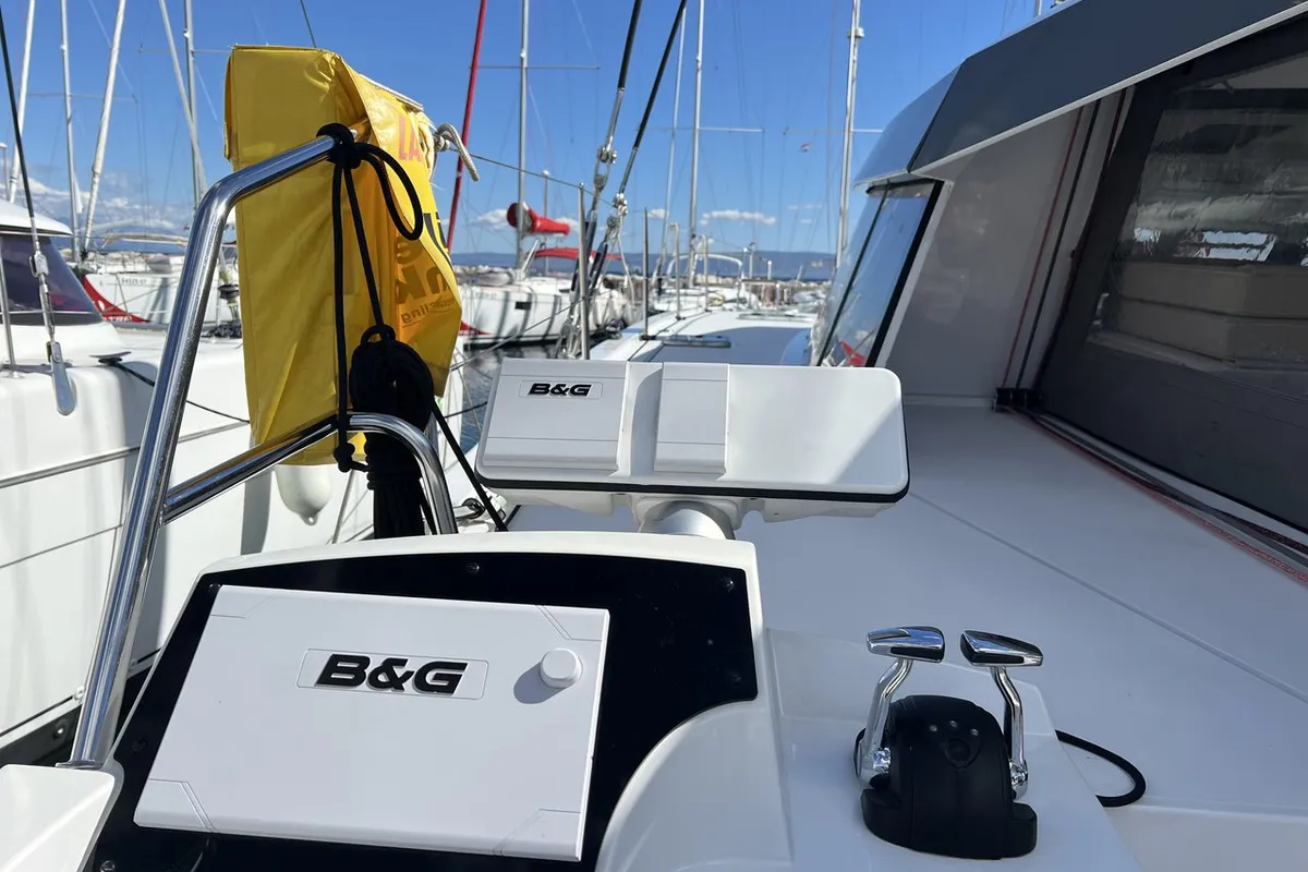 Cockpit of Dream (cat), a Nautitech Rochefort Nautitech 46 Open catamaran at Split, Croatia