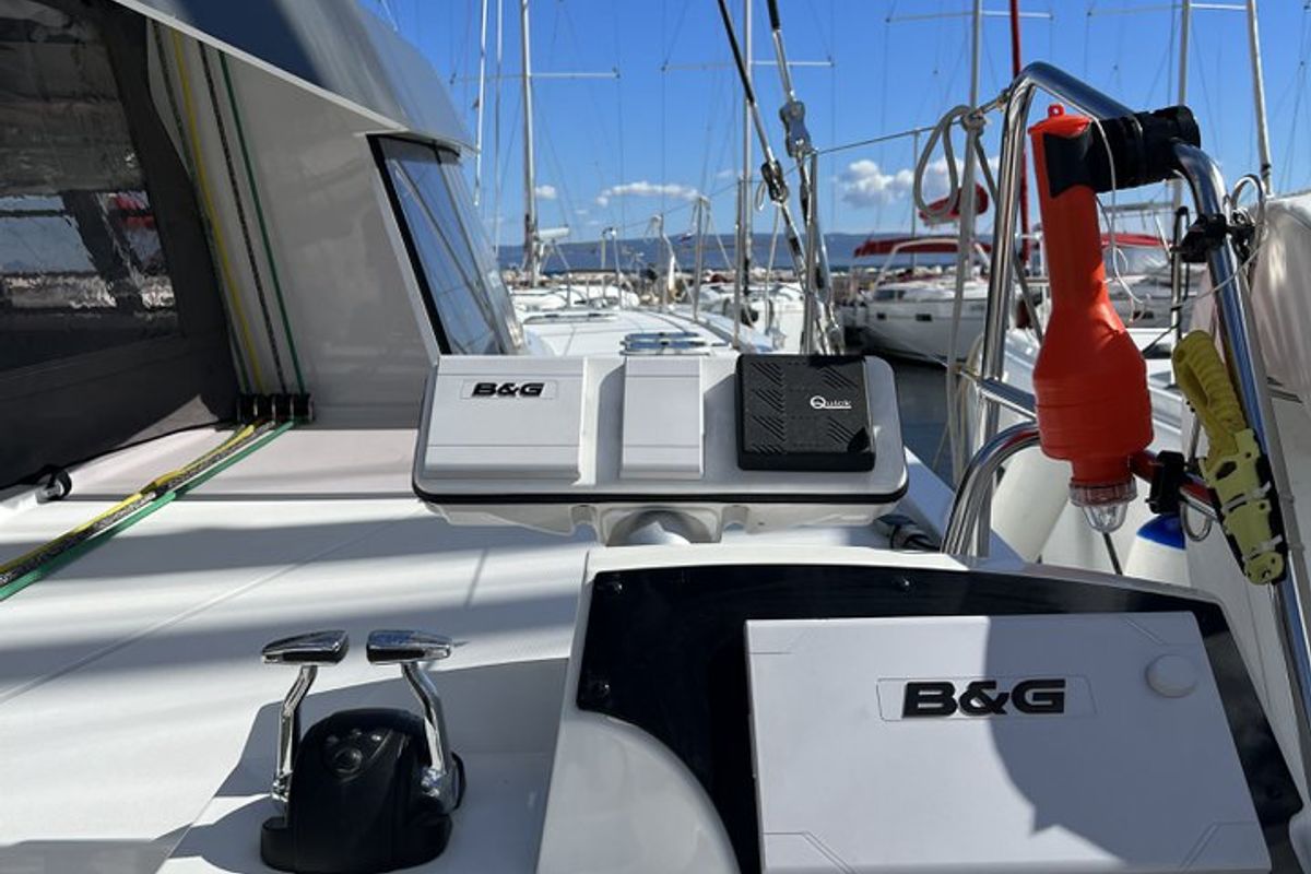 Cockpit of Dream (cat), a Nautitech Rochefort Nautitech 46 Open catamaran at Split, Croatia