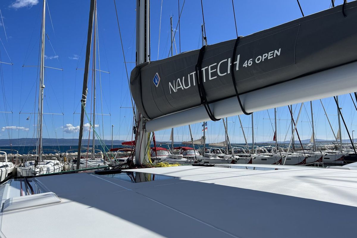 Deck of Dream (cat), a Nautitech Rochefort Nautitech 46 Open catamaran at Split, Croatia
