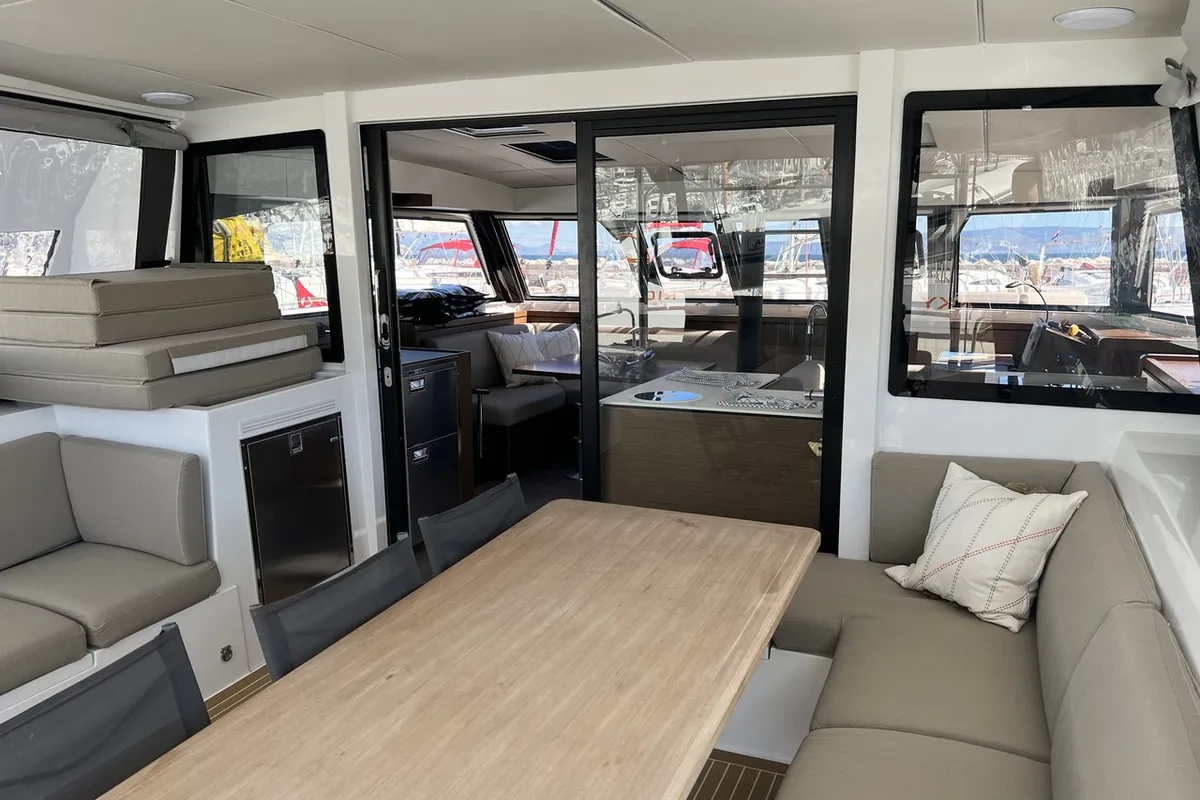Deck of Dream (cat), a Nautitech Rochefort Nautitech 46 Open catamaran at Split, Croatia