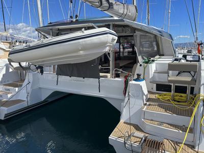 Deck of Dream (cat), a Nautitech Rochefort Nautitech 46 Open catamaran at Split, Croatia