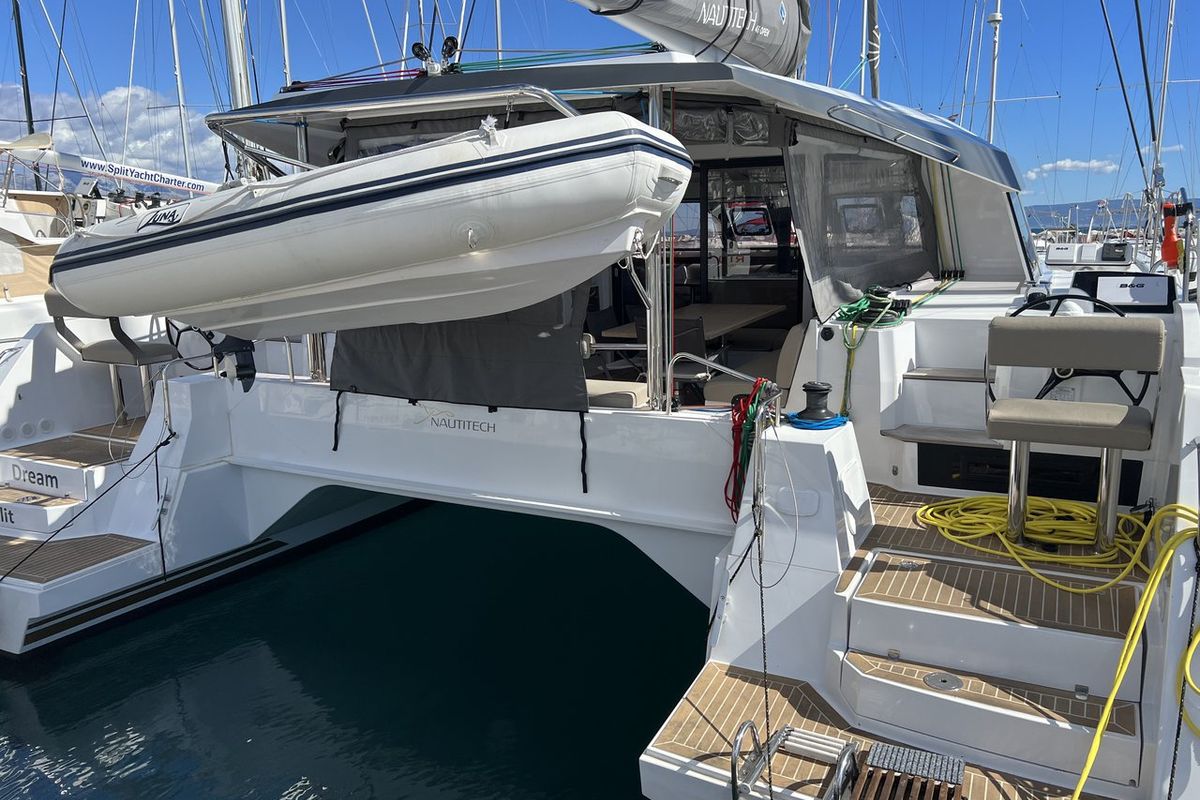Deck of Dream (cat), a Nautitech Rochefort Nautitech 46 Open catamaran at Split, Croatia