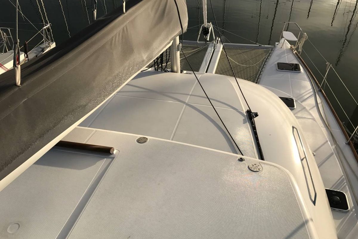 Deck of Aride, a Lagoon 380 catamaran at Seychelles, Mahe, Seychelles