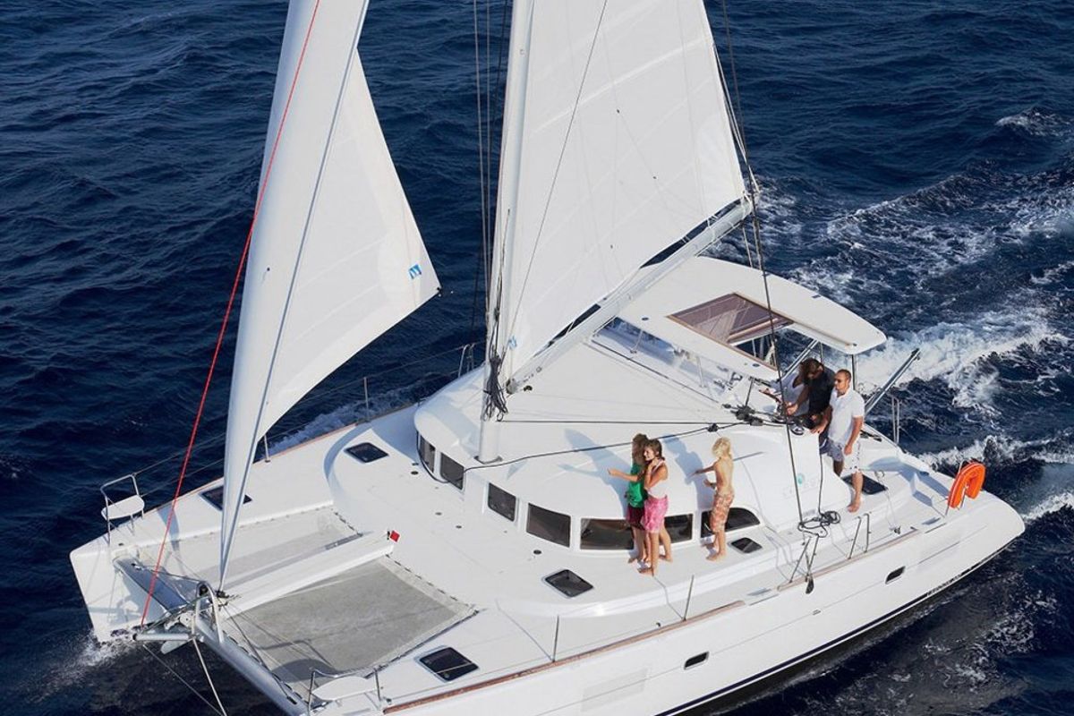 Exterior view of Aride, a Lagoon 380 catamaran at Seychelles, Mahe, Seychelles