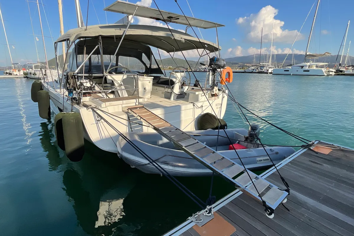 Exterior view of Retsina, a Beneteau Oceanis 51.1 sailboat at Municipal Unit of Lefkada, Greece