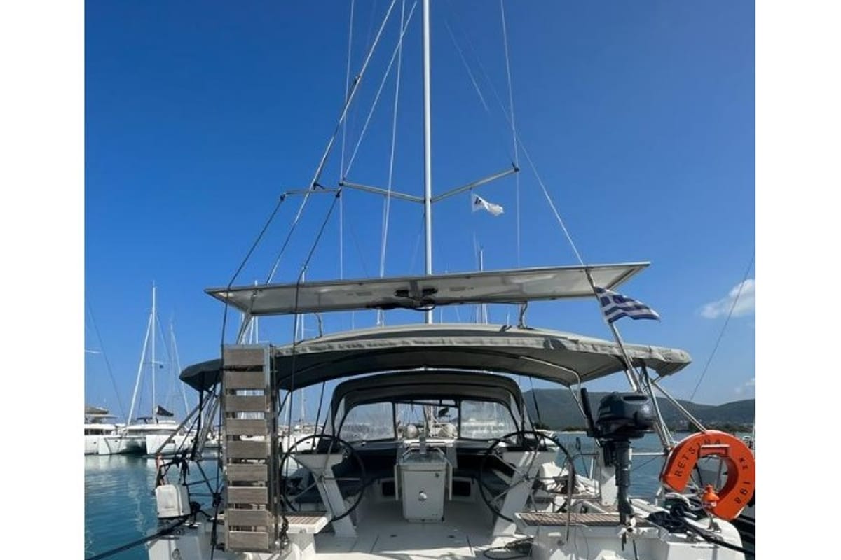 Exterior view of Retsina, a Beneteau Oceanis 51.1 sailboat at Municipal Unit of Lefkada, Greece