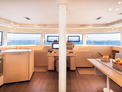Salon of Flow, a Lagoon 52 catamaran at Sant Antoni de Portmany, Spain