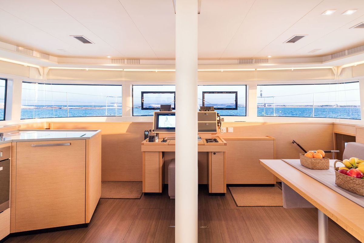 Salon of Flow, a Lagoon 52 catamaran at Sant Antoni de Portmany, Spain