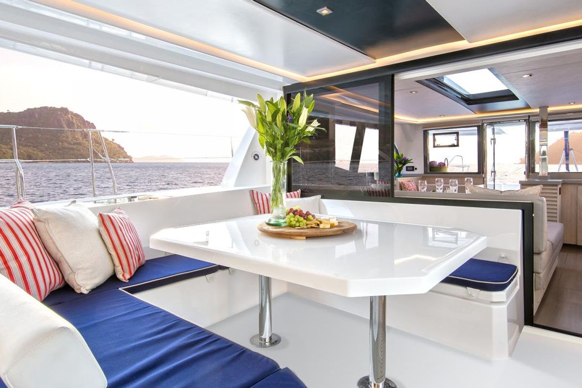 Deck of Moorings 4500L/10 Club, a Leopard 45 catamaran at Road Town, British Virgin Islands