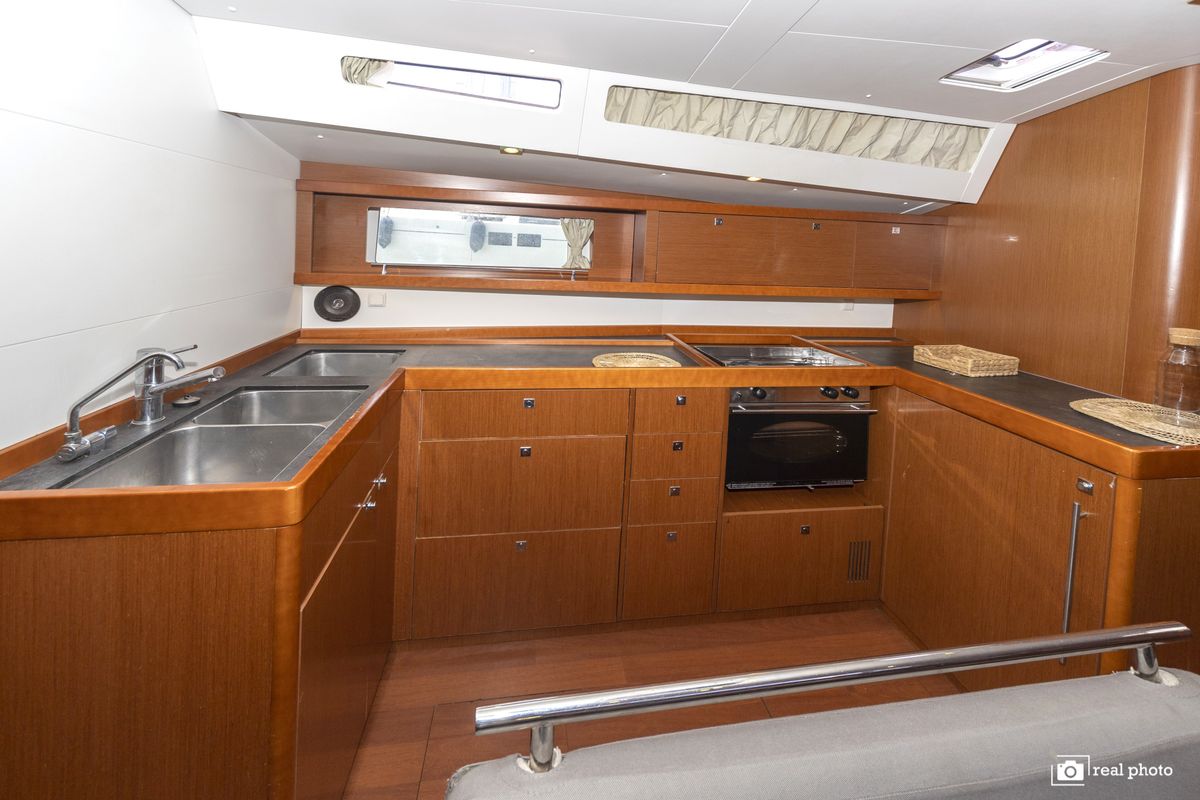 Galley of Anthea, a Beneteau Oceanis 48 sailboat at Puntone di Scarlino, Italy