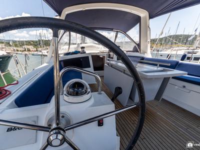 Cockpit of Anthea, a Beneteau Oceanis 48 sailboat at Puntone di Scarlino, Italy