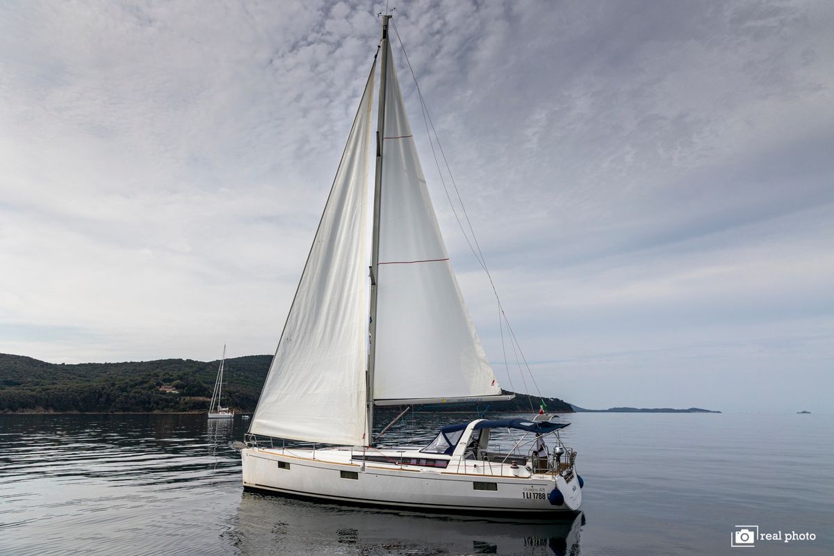 Exterior view of Anthea, a Beneteau Oceanis 48 sailboat at Puntone di Scarlino, Italy