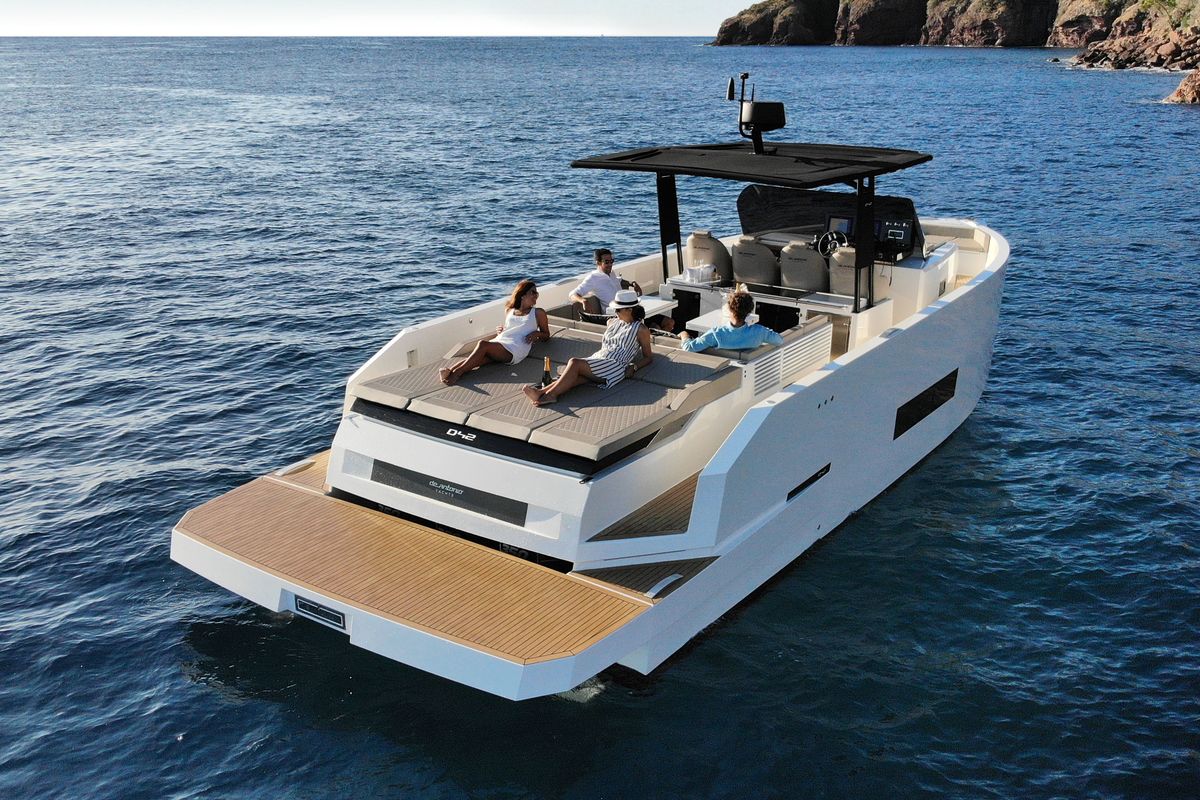 Exterior view of TNR, a De Antonio Yachts De Antonio D42 motorboat at Lavreotiki Municipal Unit, Greece