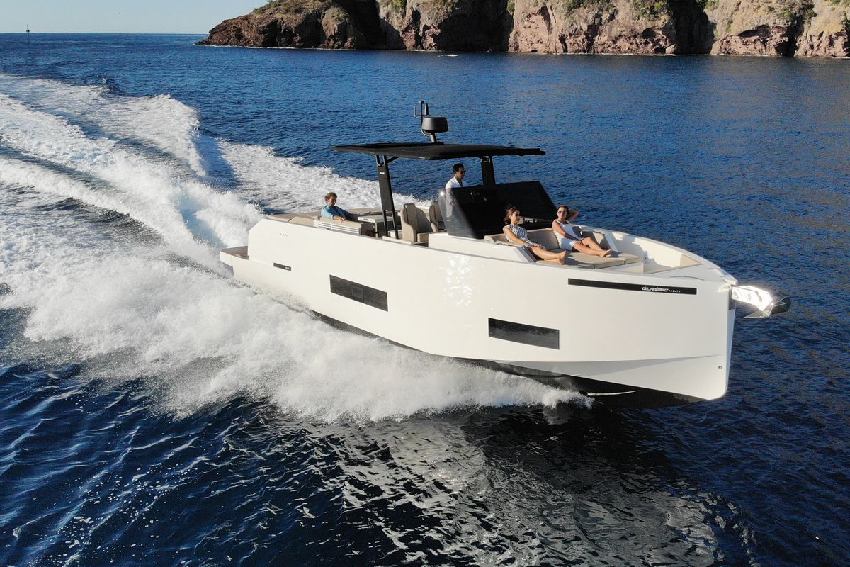 Exterior view of TNR, a De Antonio Yachts De Antonio D42 motorboat at Lavreotiki Municipal Unit, Greece