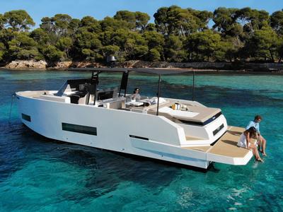Exterior view of TNR, a De Antonio Yachts De Antonio D42 motorboat at Lavreotiki Municipal Unit, Greece