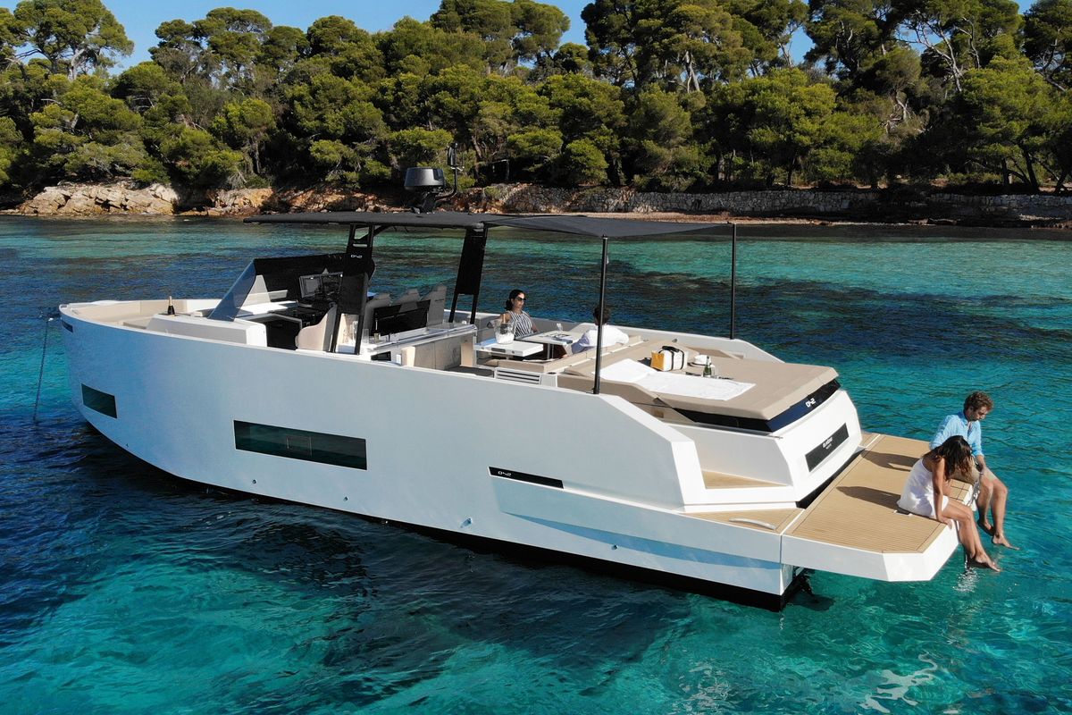 Exterior view of TNR, a De Antonio Yachts De Antonio D42 motorboat at Lavreotiki Municipal Unit, Greece