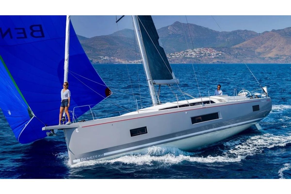 Exterior view of ILIA, a Beneteau Oceanis 46.1 sailboat at Athens, Greece