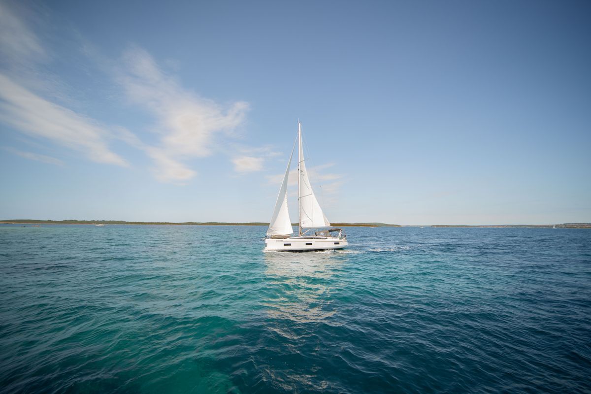 Exterior view of Fiona, a Bavaria C42 sailboat at Općina Medulin, Croatia